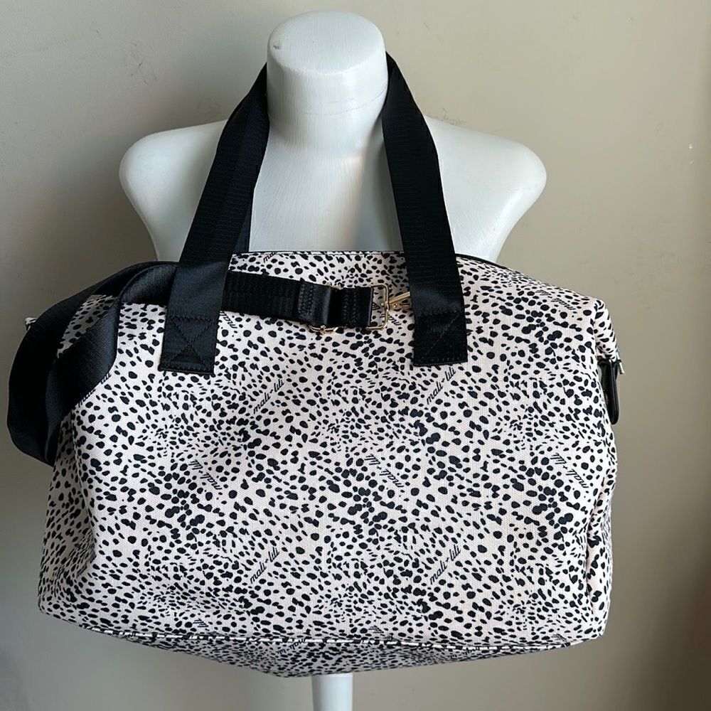 Mali & Lili Weekender Bag Animal Print Travel Bag Straps NEW Black Cream